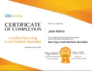 RAW Dog Food Nutrition Certificate